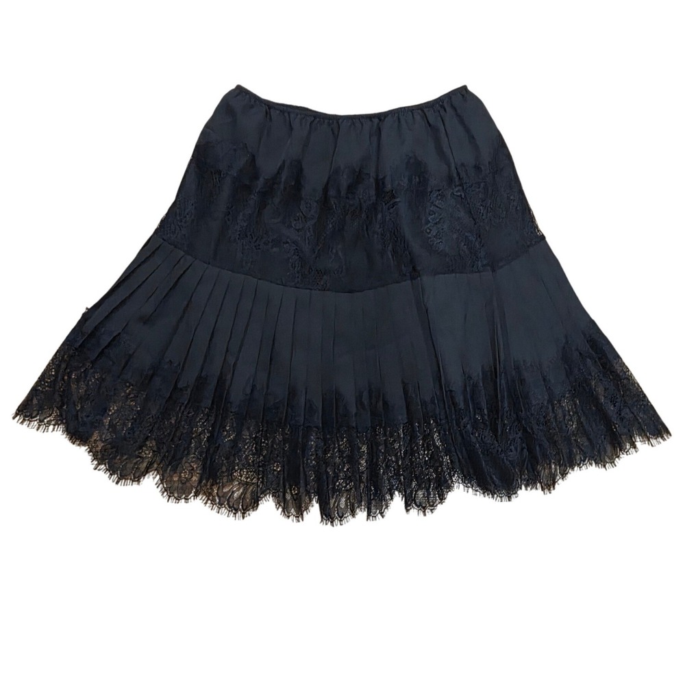 Black Lace Pleated Mini Skirt Elastic Waist Layer Trim Gothic Coquette Slip Dark